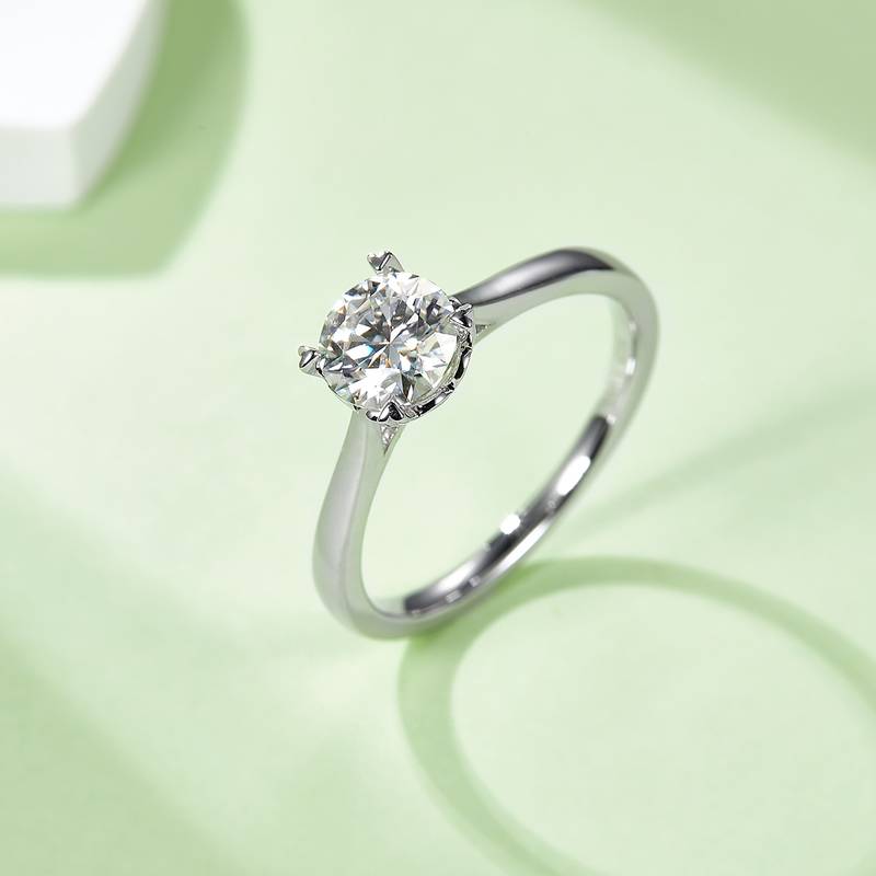 直臂爱心杯四爪S925银镀白金MoissaniteWomen's Ring1ctD级